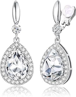 THUNARAZ Elegant Clip on Earrings for Women Sparkling Teardrop Dangle Clip Earrings Non-Pierced Rhinestone Cubic Zirconia Wedding Prom Jewelry 14K Gold and Silver Tone, Copper, Cubic Zirconia
