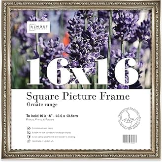 16x16 Gunmetal Ornate Picture Frame 16"x16"(40.6x40.6cm) Poster, Photo, Artwork, or Print. Opulent Style Portrait and Landscape Display with Wall Hooks