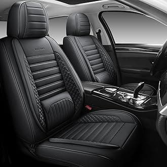 Full Coverage Leather Car Seat Covers Full Set Universal Fit for Most Cars Sedans Trucks SUVs with Waterproof Leatherette in Automotive Seat Cover Accessories (Black)