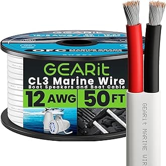 GearIT 12 AWG Marine Speaker Cable (50 Feet), Boat Tinned Copper Wire, 2 Conductor Duplex Wire, Electrical Grade, Oxygen Free OFC, 50 Ft