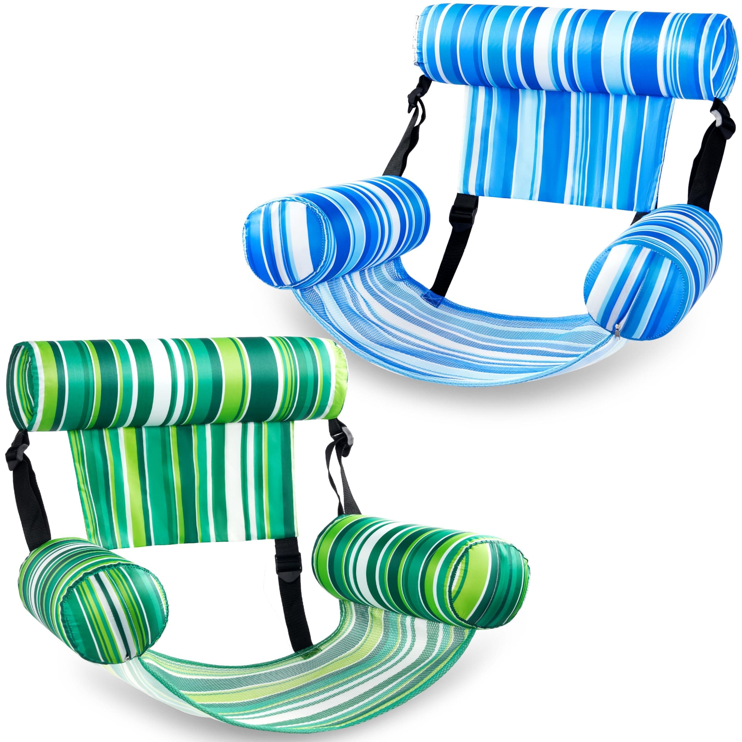 Sloosh 2 Pack Pool Float Hammock Chair Striped Water Floating Chair Inflatable Pool Lounge Chair Pool Party Summer Water Play (Striped)