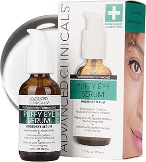 Advanced Clinicals Puffy Eye Under Eye Serum | Visible Anti Aging Brightening Vitamin C + Caffeine Serum Helps Improve Look Of Puffiness, Fine Lines, Dark Circles, & Uneven Skin Tone, 1.75 Fl Oz