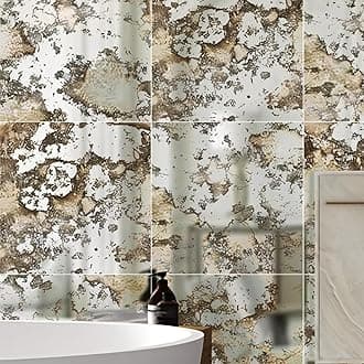 funlife 3D Vintage Mirror Rusty Faux Antique Wall Panels, Humidity Wall Square 12PCS