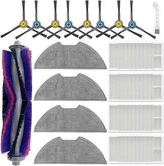 Replacement Parts Accessories Compatible for Eureka E10s,E20 Robot Vacuum Cleaner,1 Main Brush,4 Filters,4 Mop Pads,8 Edge-Sweeping Brushes