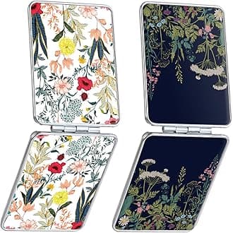 Pocket Mirror, Small Travel Mirror with Magnification, Portable Double-Sided Magnifying Cosmetic Mirror for Daily (White + Black Flowers)