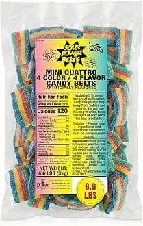 Sour Power SNAX Quattro Rainbow Candy Mini-Belts, 6.6 lb Bulk Bag, Vegan Four Flavor Sour Candy Since 1985, Soft Chewy Sweet Tart, Non-GMO Gelatin Free