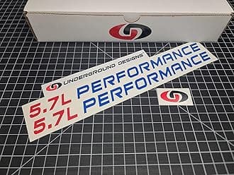 5.7L Performance Decals (2-Pack) Hemi V8 Hood Fender Racing Stickers Fits 2005+ Challenger Charger Ram Durango R/T 300C (Gloss Blue & Red, 3/4" H x 11.5" L)