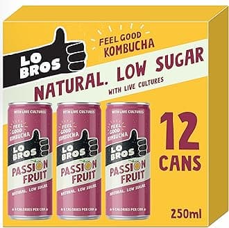 Lo Bros Kombucha - Passionfruit - Sparkling Refreshing Drink with Natural Ingredients and Live Cultures, Supports Gut Health, Low Sugar, Vegan, Gluten Free- 12 x 250ml