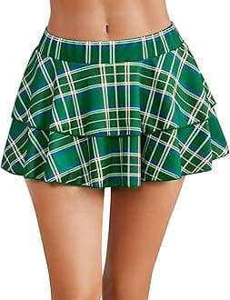Avidlove Womens Pleated Mini Skirt Solid Ruffle Lingerie Skirts Layered Y2K Plaid Outfit for Schoolgirl Role Play XS-4XL