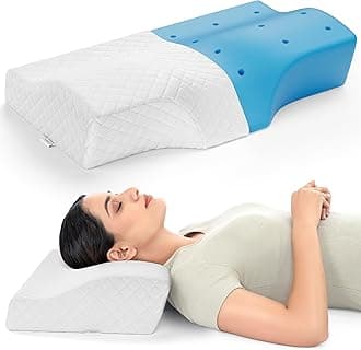 FOVERA Memory Foam Cervical Pillow | Orthopedic Contour Neck Support Pillow for Sleeping, for Neck and Shoulder Pain, Dual Height (20 x 12 x 4 Inch, White Jacquard Cover, Pack of 2)