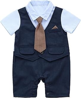 Baby Boy Gentleman White Shirt Waistcoat Bowtie Tuxedo Onesie Jumpsuit Overall Romper