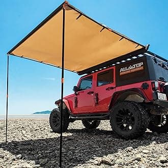 Vehicle Awning 4.6'x6.6' Roof Rack Pull-Out Sun Shade UV50+, Weatherproof 4x4 Side Awning for Camping & Overland (Hardware Included)