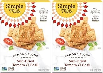 Almond Flour Crackers, Sundried Tomato & Basil - Gluten Free, Vegan, Healthy Snacks, Plant Based, 4.25 Ounce (Pack of 2)