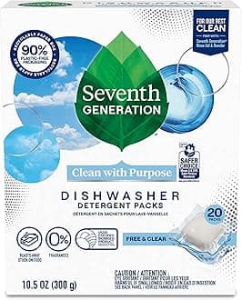 Seventh Generation Dishwasher Detergent Packs, Blasts Away Stuck-On Food, Free & Clear, 20 Packs