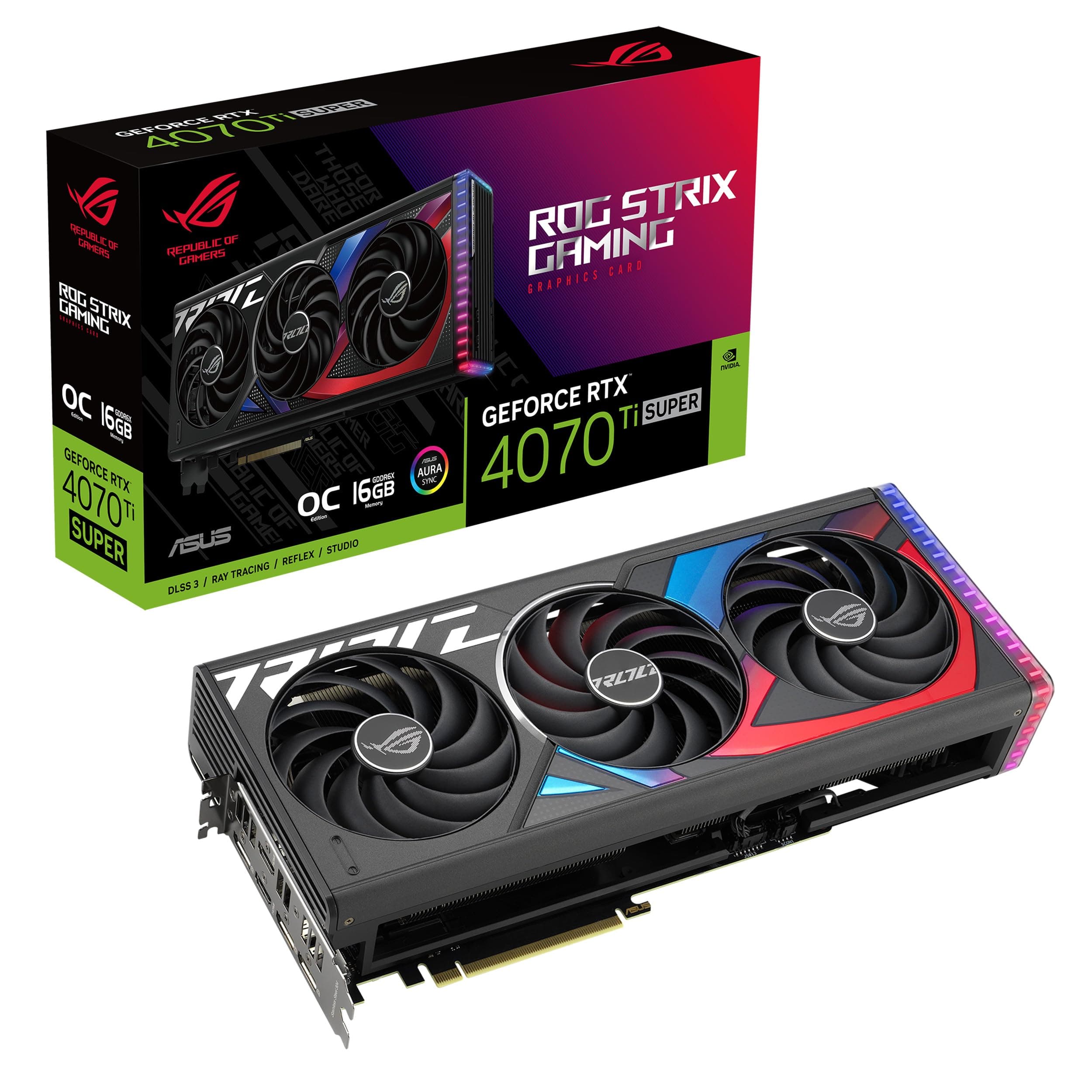 ASUS ROG Strix GeForce RTX™ 4070 Ti Super OC Edition Gaming Graphics Card (PCIe 4.0, 16GB GDDR6X, DLSS 3, HDMI 2.1a, DisplayPort 1.4a, Massive Vented Backplate, Power Sensing, Aura Sync)