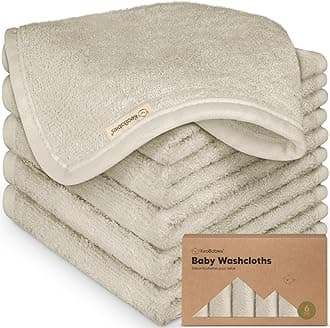 6-Pack Baby Washcloths - Soft Viscose Derived from Bamboo Washcloth, Baby Wash Cloths, Baby Wash Cloth for Newborn, Kids, Bath Baby Towels, Face Towel, Face Cloths for Washing Face(Stone)