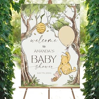 Personalized Bear Pooh Baby Shower Sign, Classic Custom Baby Shower Welcome Yard Sign Party Decorations Plastic with H Stakes, Double Sided, Full Size2