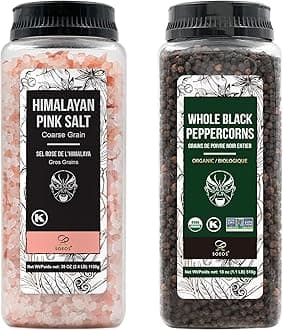 Soeos Himalayan Pink Salt Coarse 39 oz + Organic Black Peppercorns 18 oz, Salt for Grinder Refill, Salt and Peppercorns, Pepper Grinder Refill, Non-GMO Spice Seasoning Set For Cooking