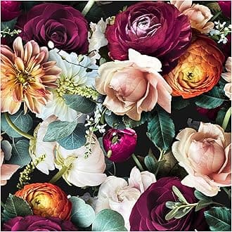 HAOKHOME Peel and Stick Floral Wallpaper Rose Daisy Removable Black/Pink/Purple Stick on Wild Mural 17.7in x 6.6ft