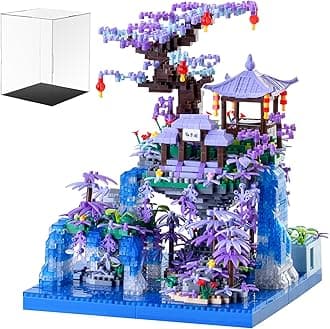Peach Blossom Pond Building Blocks Set,Building Blocks Set Gifts for Adults and Kids, Micro Bricks Cherry Blossom Tree House Kit with LED Light and Display Box（2500+Pieces）