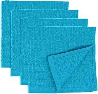 Waffle Towels Wash Cloths for Showering, Exfoliating Washcloth Face Towels, Quick Dry Towel Cotton Washcloths Set of 4, Classic Style (Aqua)