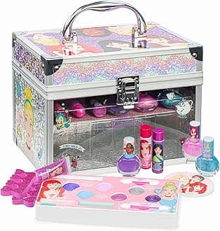 Disney Princess Train Case Makeup Set for Kids | Makeup Kit Includes Lip Gloss, Nail Polish, Accessories & more | Gifts for Ages 3+ by Townley Girl