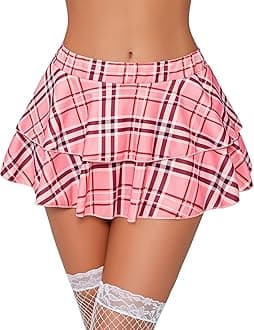 Avidlove Womens Pleated Mini Skirt Solid Ruffle Lingerie Skirts Layered Y2K Plaid Outfit for Schoolgirl Role Play XS-4XL