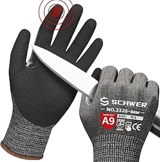 Schwer ProGuard High Level Cut Resistant Work Gloves PR3326 for Extreme Protection，ANSI A9 Cut Gloves with Reinforced Thumb, Non Slip, Breathable, Durable, Touch-screen, Black 1 Pair（L）