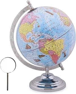 Globe for Kids, Stem Steam Educational World Globe with Magnifying Glass for Kids/Political Office/Students - 8 Inch(Blue)