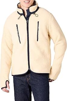 Mens Teddy Fleece Full-Zip Mock Neck Jacket with Chest Pockets