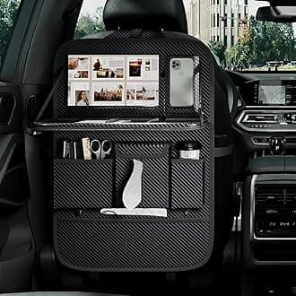 GMQ Back Seat Car Organizer 1 Pack,Backseat Organizer with Tray,Multifunctional Car Seat Back Storage Box with Foldable Tablet Holder (Carbon Black, Weave)
