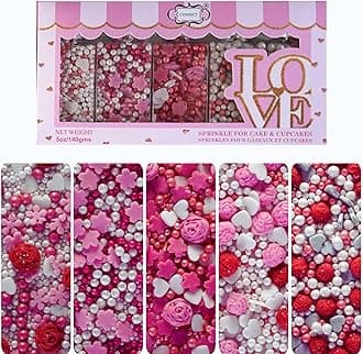 Confect Sprinkle Pink Mini Roses & Lips I Silver Hearts & Vermcelli and White Pearls | Sprinkles for Baking & Cake Decorative | Baby Shower Sprinkles | Vegan, Gluten-Free, Nut-Free, Soy-Free, Dairy-Free , Handcrafted Sprinkle - 5 Oz