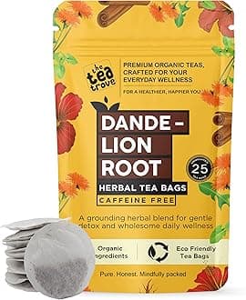 the tea trove Organic Dandelion Tea Bags|25 Eco-Friendly Dandelion Root Tea Bags In Resealable Pouch-Caffeine Free Foe Digestion & Detox -Steep Hot Or Iced,0.05 kilograms