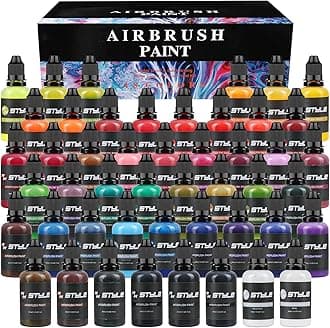 Airbrush Paint - 48 Colors Airbrush Paint Set 1fl oz, Opaque & Brilliant Colors, Leather & Shoe Acrylic Air brush Paint Kit Ready to Spray Water Based for Artists Beginners Hobbyist