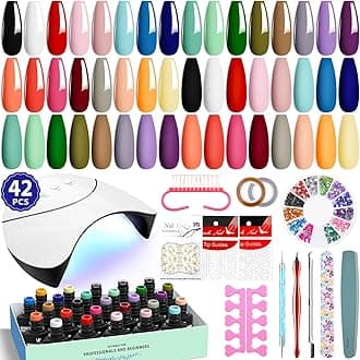 VANREESA42 Pcs Gel Nail Polish Kit with U V Light 24 Popular Colors Nail Polish Gel Set Nude Red Blue Green Purple Orange All Seasons Nail Set Complete Nail Kit for Beginners Gifts for Women