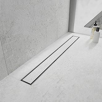 Linear Shower Drain 28 inch with Modern Flat&Tile-Insert Cover, Professional Brushed 304 Stainless Steel, High Flow, Hair Catcher Shower Drain.