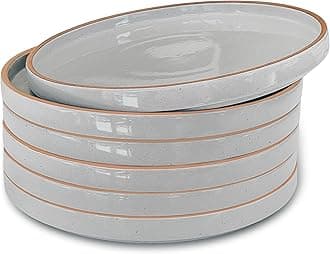 Mora Ceramic Flat Plates Set of 6 - 8 in - The Dessert, Salad, Appetizer, Small Lunch, etc Plate. Microwave, Oven, and Dishwasher Safe, Scratch Resistant. Kitchen Porcelain Dish - Charcoal