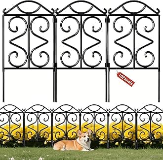 AMAGABELI GARDEN & HOME 10 Panels 24in(H)×10ft(L) Decorative Garden Fences and Borders for Dogs No Dig Rustproof Metal Fence Panels Garden Edging Border Animal Barrier Fencing for Flower Beds Black
