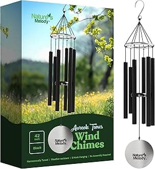Nature’s Melody Aureole Tunes Wind Chimes – Outdoor Windchime with 6 Tubes Tuned to C Pentatonic Scale, 100% Rustproof Aluminum, Powder Finish & S Hook Hanger for Sympathy, Memorial Gift or Zen Garden
