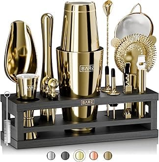 Bare Barrel® Mixology Bartender Kit Bar Set | 16-Piece Cocktail Shaker Martini Barware Mixing Tools For Home Bartending Incl. 35 Recipe Cards Gift (28Oz Boston Shaker, Gold/Black)