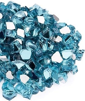 NUPICK 20 lb 1/2 Inch Reflective Fire Glass, Pacific Blue, Sparkly, Eco-Friendly, Convenient, Mirror Finish