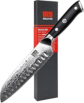 SHAN ZU Kitchen Santoku Knife 7 Inch Professional Damascus Knife 67 Layers Japanese Chef Knife Ultra Sharp High Carbon Super Steel Kitchen Utility Knives with G10 Handle
