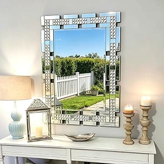 Chende Crystal Decorative Wall Mirror for Living Room, 36 X 24 Inches Large Mirror for Wall Decor with Beveled Edge, Rectangle Elegant Wall Decor for Living Room, Dining Room, Entryway