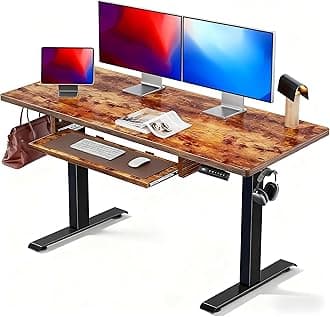 Marsail 48 x 24 inch Electric Standing Desk with Ergonomic Keyboard Tray, Adjustable Height Desk with 27.5” to 46.7” Height Range, 4 Memory Presets, Smooth and Quiet Lifting