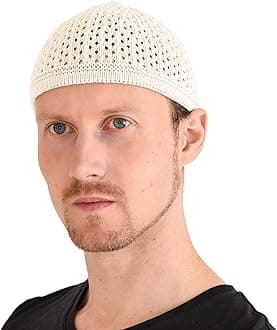 100% Cotton Skull Caps for Men, Knit Kufi Hat for Muslim Prayer, Women's Mesh Crochet Beanie, Ideal Head Wear During Summer