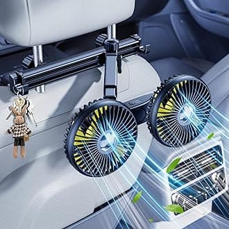 Dual Head Car Cooling Fans for Backseat kids with Long Arm, 2000mAh Battery Powered Rechargeable Car Back Seat Headrest Fan for Baby Dog Rear Facing 12V Car Accessories for Sedan Suv Rv Truck