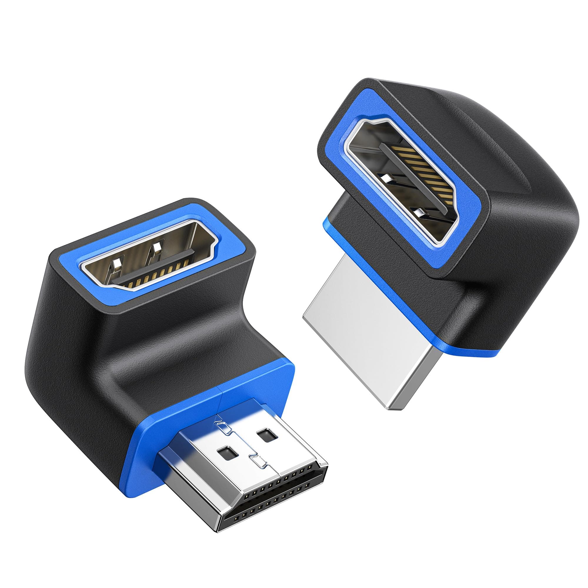 Cable Matters 2-Piece Set 8K HDMI L-Shaped Connector, 90° and 270° Angle Change HDMI Conversion Adapter, [8K@60Hz / 4K@240Hz / HDR Support], L-Shaped Extension Adapter Male to Female
