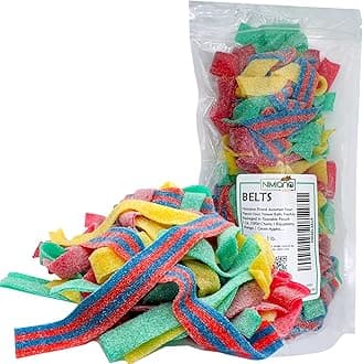 Dorval Assorted Four Flavor Sour Power Belts Gummi Candies | Wild Cherry, Blazpberry, Mango & Green Apple | Vegan, Non-GMO, Gelatin Free | 1 Lb.