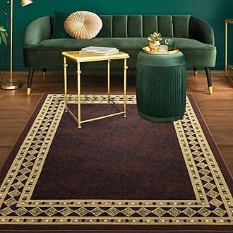 Antep Rugs Alfombras Modern Bordered 8x10 Non-Skid (Non-Slip) Low Profile Pile Rubber Backing Indoor Area Rugs (Brown Beige, 7'10" x 10')