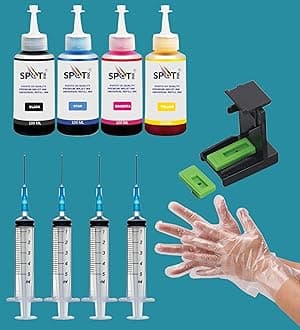 CMYK Refill Kit with Suction Tool Combo Pack of High Yield Inkjet Cartridge Ink Refill Compatible for HP and Canon Cartridge Printers - 100ml Per Bottle (Cyan, Magenta, Yellow, Black)